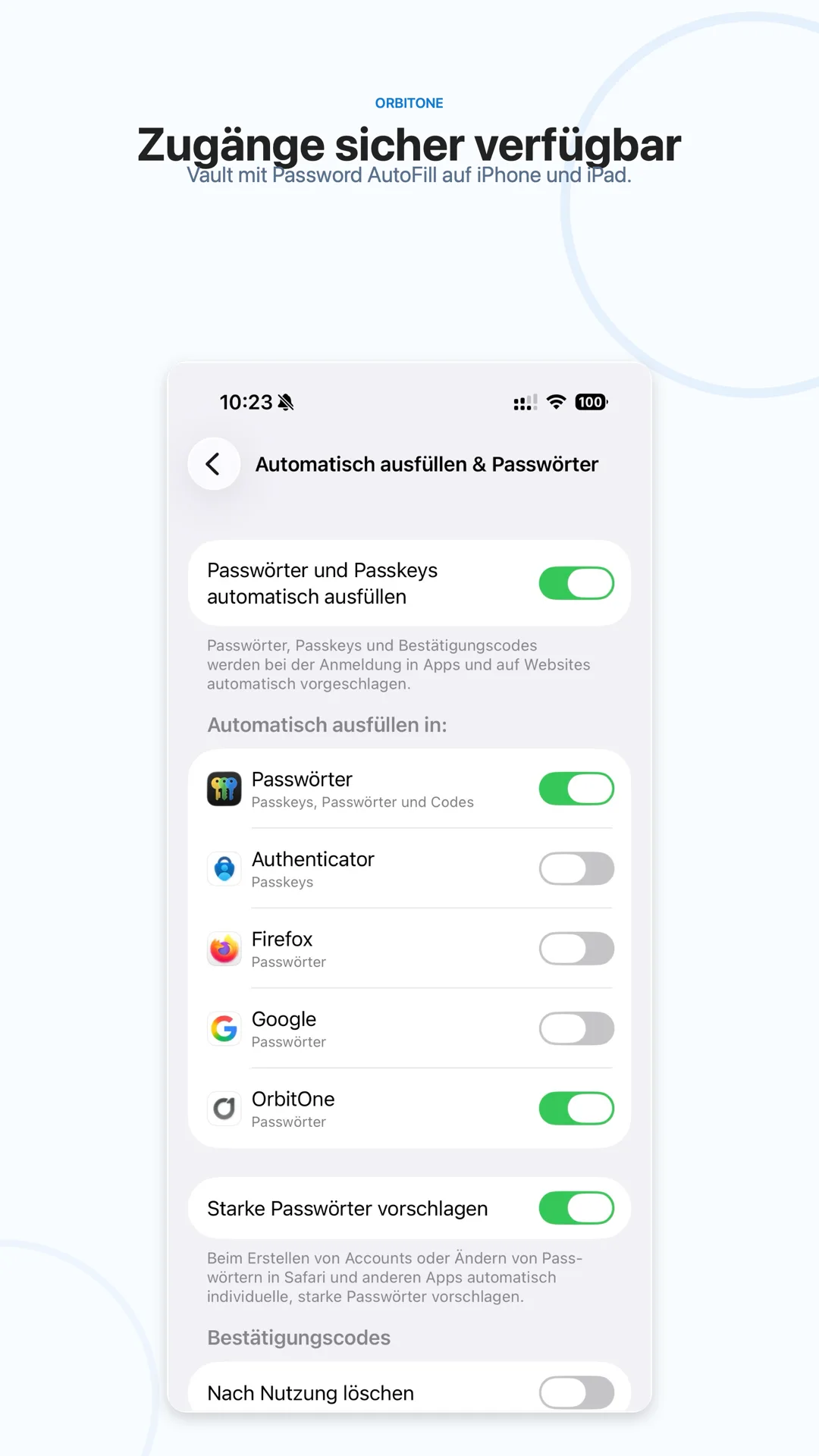 Vault in OrbitOne Mobile unter Android